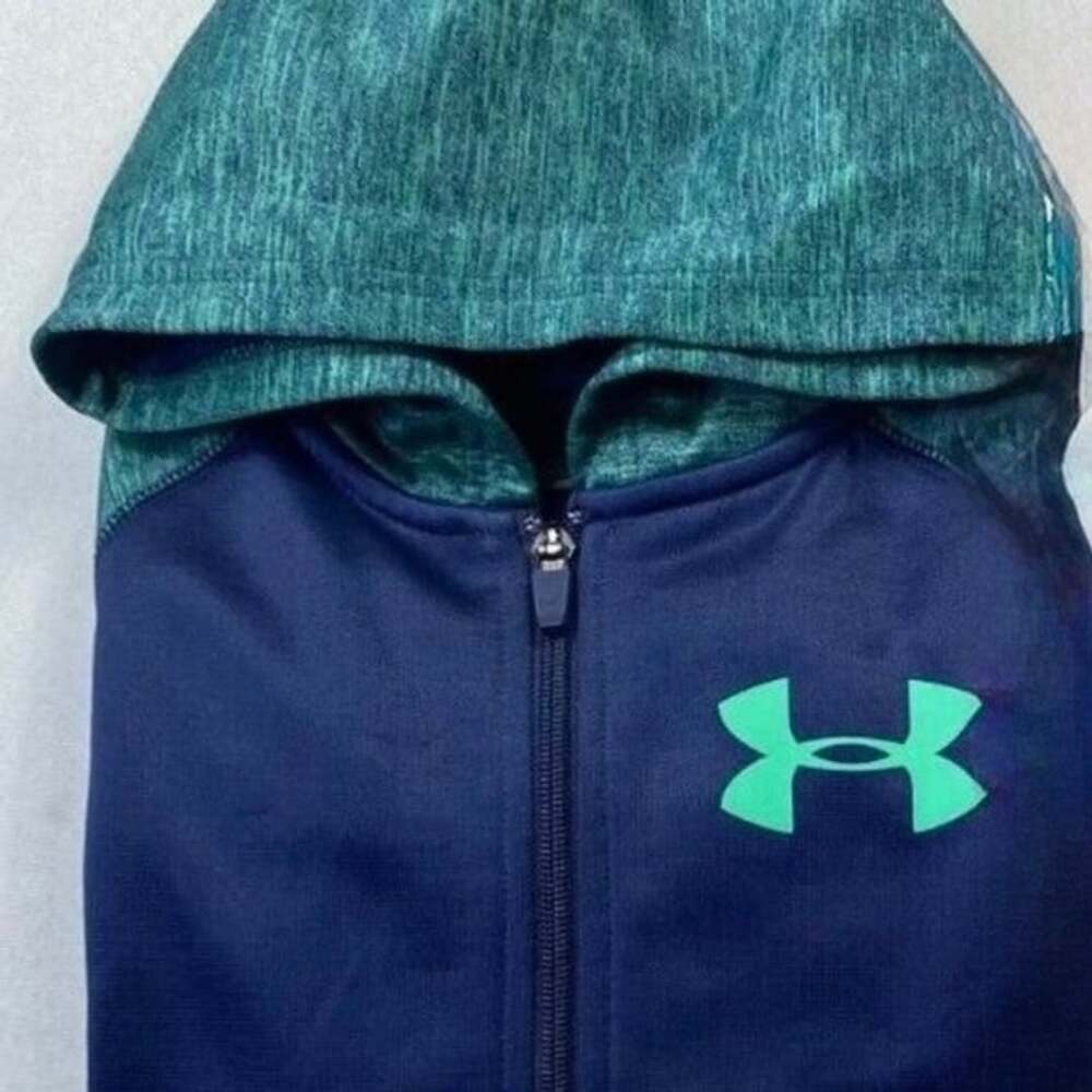 Under Armour Boys Youth Small 5 Full Zip Hoodie Green Navy Jacket Polyester Soft